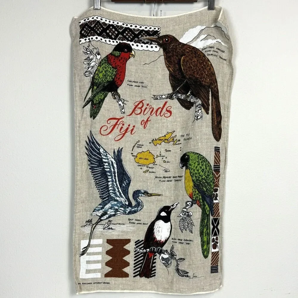 Vintage Linen Birds Of Fiji Travel Souvenir Tea Towel